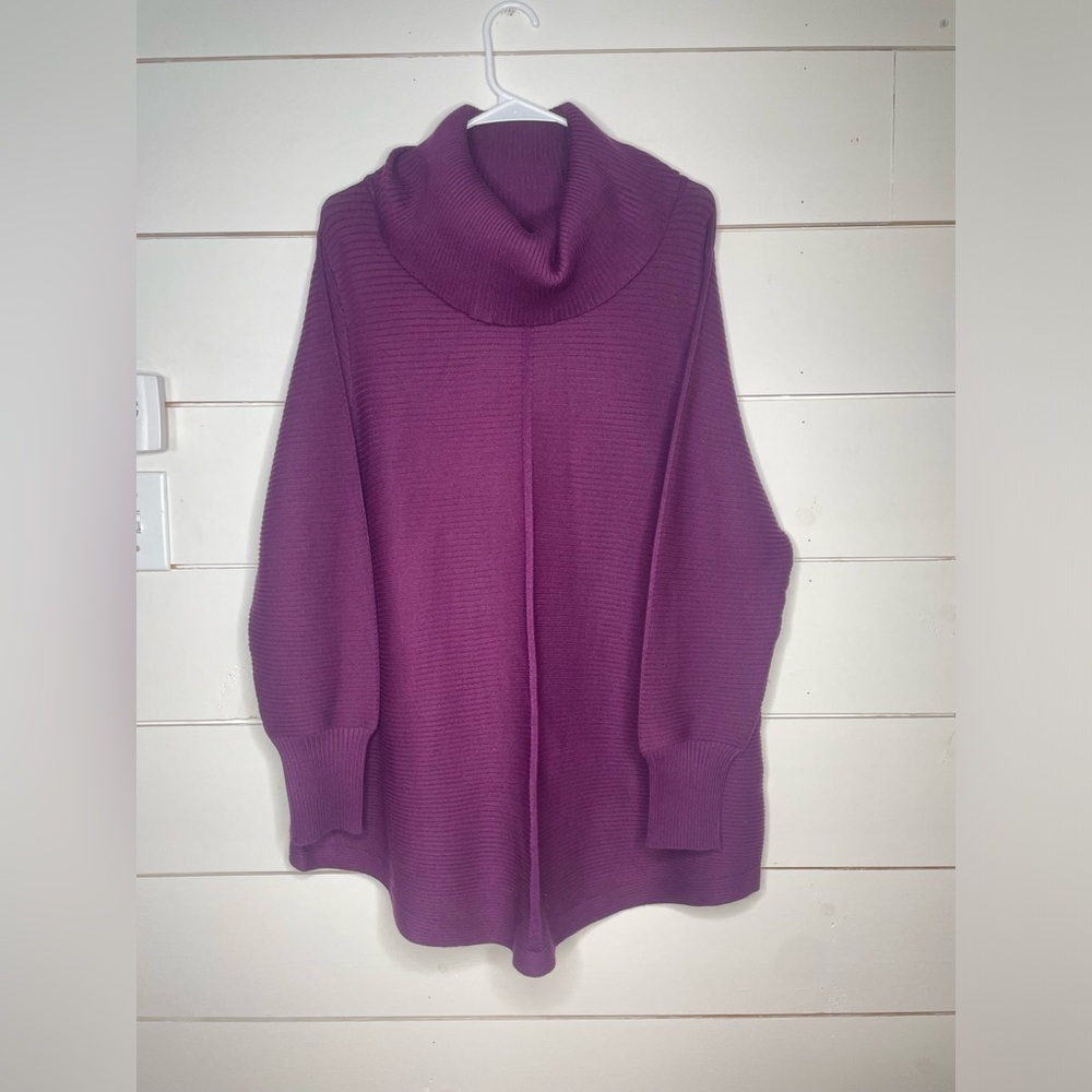 Cyrus Women's Black Berry Rich Purple Cowl Neck Sweater Tunic 2X